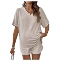 MakeMeChic Women's Maternity 2 Piece Sets Ribbed Shirt and Biker Shorts