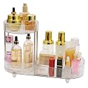 Makeup Organizer Rotating Perfume Tray 5-compartment Cosmetic and Skincare Organizers Makeup Brush Holder for Bathroom Vanity Bedroom Counter Countertop (Transparent-Silver Foot Mat)