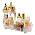 Makeup Organizer Rotating Perfume Tray 5-compartment Cosmetic and Skincare Organizers Makeup Brush Holder for Bathroom Vanity Bedroom Counter Countertop (Transparent-Golden Foot Mat)