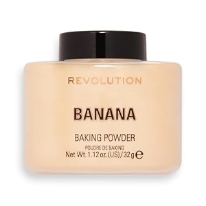makeup revolution loose baking powder banana  brightening yellow setting powder for indian skin  long-lasting oil-free matte finish  crease-free amp flashback-free formula  10g