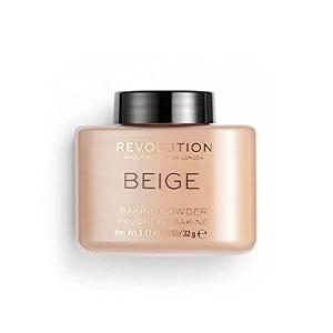 makeup revolution- loose baking powder- beige medium to deep skin tones  gives luminous silky and even finish  long-lasting coverage  reduces shine  matte finish  vegan amp cruelty free - 32g