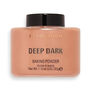makeup revolution- loose baking powder- deep dark for deep skin tones gives luminous silky and even finish  long-lasting coverage  reduces shine  matte finish  vegan amp cruelty free - 32g