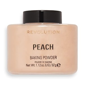makeup revolution loose baking powder peach 30g  talc-free setting compact powder with hyaluronic acid amp vitamin e  oil control brightening long-lasting crease-free finish for all skin tones