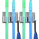 MAKMOR Wall Mounted Stainlees Steel Broom, Mop Stick, Hanging Tools Holder for Bathroom, Kitchen, Garden, Garrage Organization | 2 Racks with 1 Hook | Upto 5 Kgs Capacity | Silver (Pack of 2)