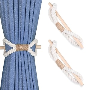 2 pieces boho curtain tiebacks curtain holdbacks handmade curtain tie backs with wood club cotton rope tie backs curtain pull backs curtain ties for drapes beige cotton rope 2