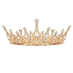 makone queen crown for womens gold tiara with clear rhinestone for halloween birthday girls prom halloween bridal party