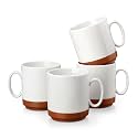 MALACASA 12oz Ceramic Coffee Mugs Set of 4, Khaki White