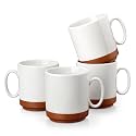 MALACASA 16oz Ceramic Coffee Mugs Set of 4, Khaki White