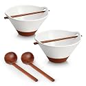 MALACASA 42 oz Ceramic Ramen Bowls with Chopsticks & Spoon, White & Khaki