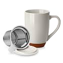 MALACASA Ceramic 18 oz Tea Mug with Lid and Infuser, Khaki Gray