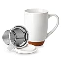 MALACASA Ceramic 18 oz Tea Mug with Lid and Infuser, Khaki White