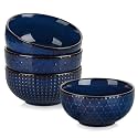 MALACASA Cereal Bowls, 30 Ounce Ceramic Blue Soup Bowl for Kitchen, Stoneware Bowls Set of 4 with Embossment for Pho, Chip, Fruits, Salad, Noodle, Ramen - 6 Inch, Series LYDIA