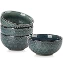 MALACASA Cereal Bowls, 30 Ounce Ceramic Green Soup Bowl for Kitchen, Stoneware Bowls Set of 4 with Embossment for Pho, Chip, Fruits, Salad, Noodle, Ramen - 6 Inch, Series LYDIA