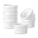 MALACASA Creme Brulee Ramekins 6 oz Oven Safe, Porcelain, Set of 6, White