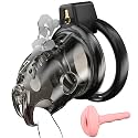 Male Chastity Cage - Lightweight Black Penis Cage with Soft Plastic Front & 6 Sizes Rings, Comfortable Bondage Chastity Device for Men, Perfect for Long-Term Wear, Erection Control & Bondage Play