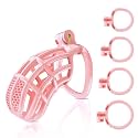 Male Chastity Device Cock Cage - UTIMI Large Plastic Chastity Cage for Man Penis Exercise 3D Printed Pink Bondage Gear Lightweight Adult Sex Toy with 4 Sizes Rings Invisible Lock and Key