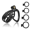 Male Chastity Device Cock Cage - UTIMI Large Plastic Chastity Cage for Man Penis Exercise 3D Printed Black Bondage Gear Lightweight Adult Sex Toy with 4 Sizes Rings Invisible Lock and Key