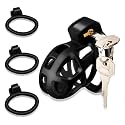 Male Chastity Device Cock Cage - Resin+ABS Chastity Cage for Man Penis Exercise 3D Printed Black Bondage Gear Lightweight Adult Sex Toy with 3 Sizes Rings Invisible Lock and Key