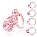 Male Cock Cage Chastity Device - UTIMI Lightweight Plastic Chastity Cage for Man Penis Exercise 3D Printed Pink Large Adult Sex Toy with 4 Sizes Rings Invisible Lock and Key