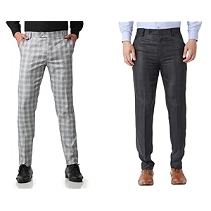 MALENO Mens Polycotton Slim Fit Checkered Trouser