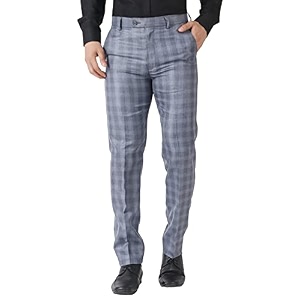 MALENO Mens Polycotton Slim Fit Checkered Trouser