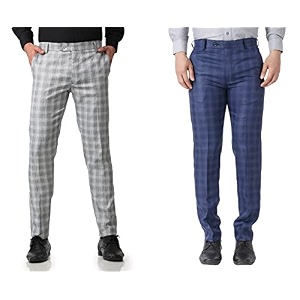 MALENO Mens Polycotton Slim Fit Checkered Trouser