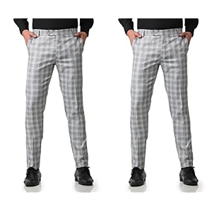 MALENO Mens Polycotton Slim Fit Checkered Trouser