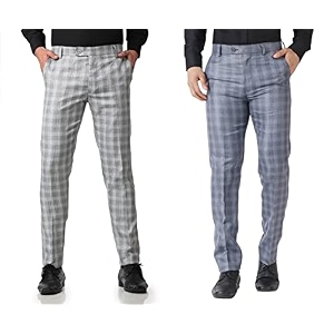 MALENO Mens Polycotton Slim Fit Checkered Trouser