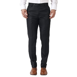 MALENO Mens Slub Effect Solid Trouser