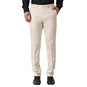 MALENO Mens Slub Effect Solid Trouser