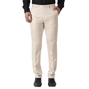 MALENO Mens Slub Effect Solid Trouser