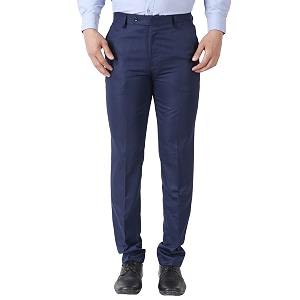MALENO Mens Slub Effect Solid Trouser