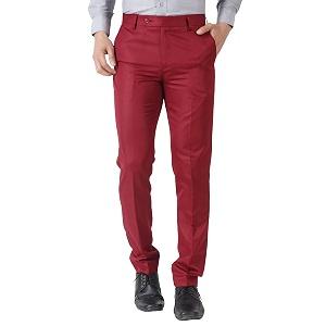 MALENO Mens Slub Effect Solid Trouser