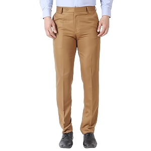 MALENO Mens Slub Effect Solid Trouser