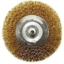 Malfah 4 Inch Brass Wire Wheel Brush 100mm Golden Spindle Mounted, Flat Wire Brush for Angle Grinder, Rust Removal, Metal Cleaning, Deburring & Surface Preparation Pack of 1