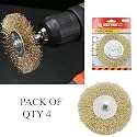 Malfah Spindle Brush Flat Golden Wire for Grinding and Clean Polishing 100mm 4" Wheel Brush (Pack of 4)Maf Pro