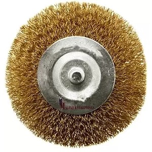 malfah 4 inch brass wire wheel brush 100mm golden spindle mounted flat wire brush for angle grinder rust removal metal cleaning deburring amp surface preparation pack of 1