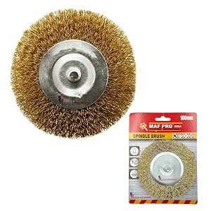 malfah 4 inch brass wire wheel brush 100mm golden spindle mounted flat wire brush for angle grinder rust removal metal cleaning deburring amp surface preparation pack of 1