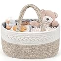 Maliton Baby Diaper Caddy Organizer, X-Large Cotton Rope, Rustic Style, Portable, 3 Compartments, A-Brown