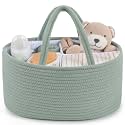 Maliton Diaper Caddy Organizer for Baby, Portable Diaper Storage Organizer for Changing Table and Car, Cotton Rope Nursery Storage Bin Basket for Baby Shower, Newborn Essentials Must Haves - Green