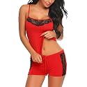Mallory Winston Women Satin Babydoll Lingerie Set for Honeymoon for Woman Thongs | Sexy Night Dress above Knee Baby Doll Night Dress | Transparent Hot Black Free Size