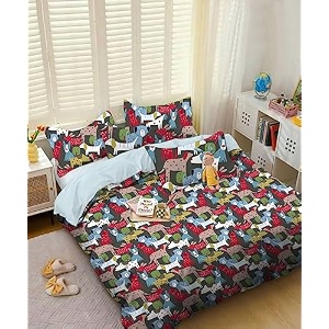 mallowword microfiber wrinkle free soft bedsheet for kids double bed king size 90x95 inches cartoon printed  double bed king size kids dog and teddy printed bedsheet for boys amp girls room