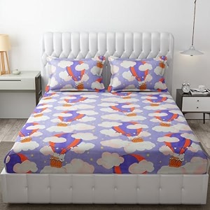 mallowword microfiber wrinkle free soft bedsheet for kids double bed king size 90x95 inches cartoon printed  double bed king size kids hot balloon printed bedsheet for boys amp girls room