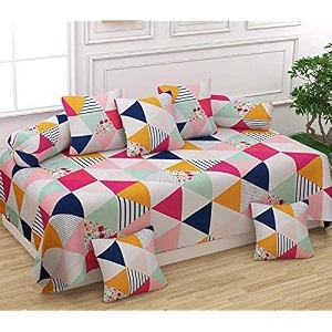 mallowworld beautiful solid satin stripe diwan set covers 8 pieces designer printed standard diwan set with 1 single bedsheet size 60x90 5 cushions covers and 2 bolster covers multi color