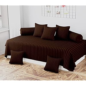 mallowworld beautiful solid satin stripe diwan set covers 8 pieces designer printed standard diwan set with 1 single bedsheet size 60x90 5 cushions covers and 2 bolster covers brown color