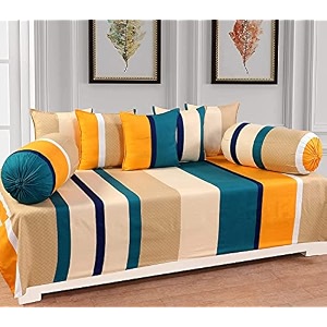 mallowworld beautiful solid satin stripe diwan set covers 8 pieces designer printed standard diwan set with 1 single bedsheet size 60x90 5 cushions covers and 2 bolster covers royalyellow color