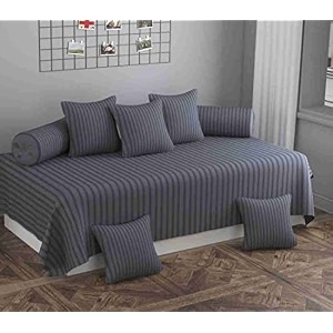 mallowworld beautiful solid satin stripe diwan set covers 8 pieces designer printed standard diwan set with 1 single bedsheet size 60x90 5 cushions covers and 2 bolster covers darkgrey color