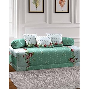 mallowworld beautiful solid satin stripe diwan set covers 8 pieces designer printed standard diwan set with 1 single bedsheet size 60x90 5 cushions covers and 2 bolster covers green color