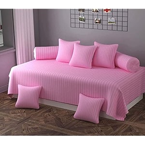 mallowworld beautiful solid satin stripe diwan set covers 8 pieces designer printed standard diwan set with 1 single bedsheet size 60x90 5 cushions covers and 2 bolster covers wine color