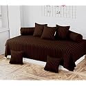 MallowWorld Beautiful Solid Satin Stripe Diwan Set Covers 8 Pieces Designer Printed Standard Diwan Set with 1 Single Bedsheet size 60X90, 5 Cushions Covers and 2 Bolster Covers (Coffee Color)